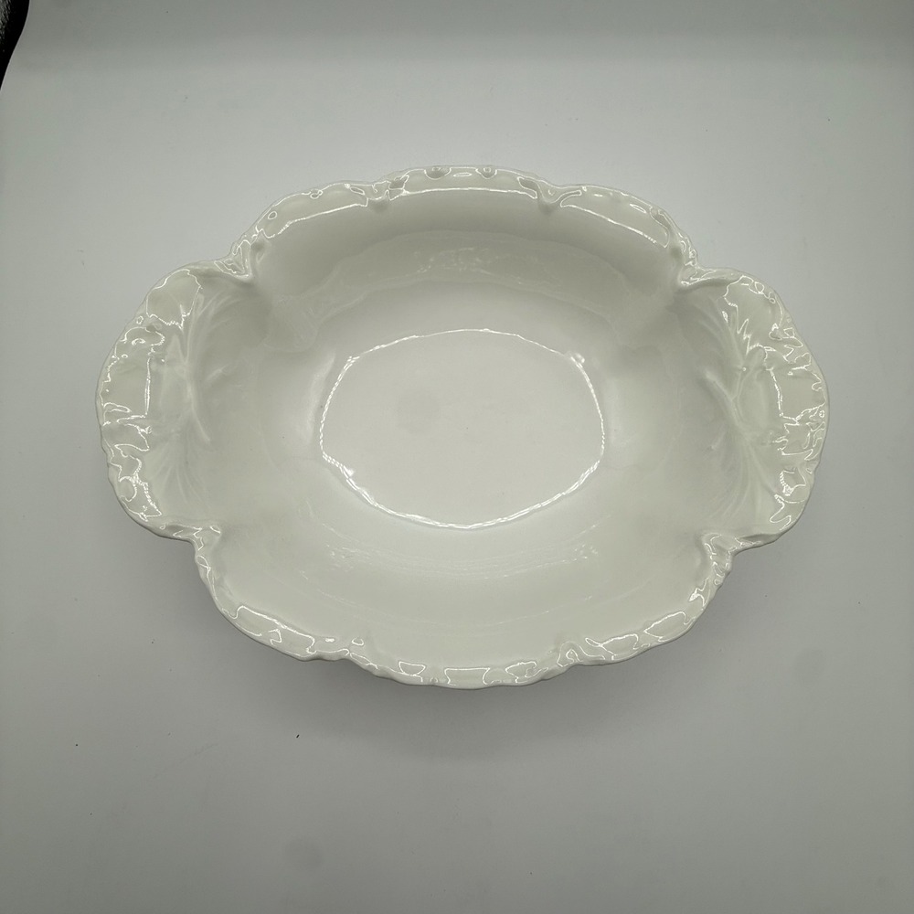 Vintage Haviland France White Porcelain Oval Serving Bowl Scalloped 10"